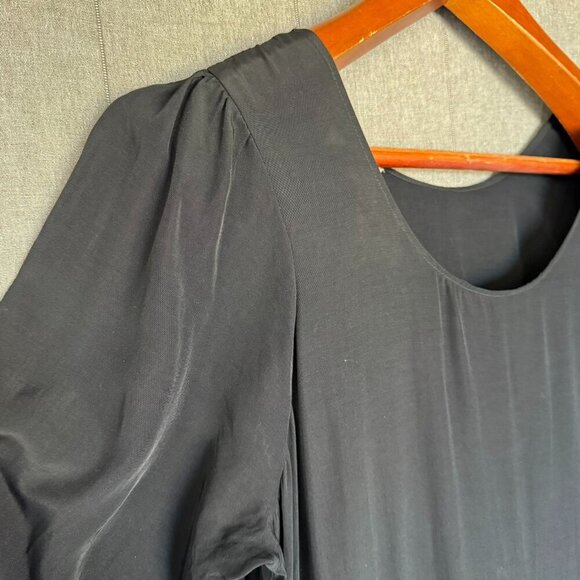 Vintage Anna Bella Designs Black Rayon Long Puff Sleeve Ruffle Hem Maxi Dress - Picture 4 of 11